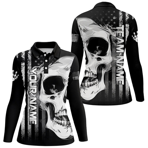 Personalized skull bowling shirt for Women custom teams name American flag bowler jerseys NQS8330