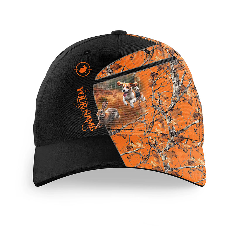 Rabbit hunting with Beagle 3D orange camo Custom hunting hat Unisex hunting Baseball hat NQS2685