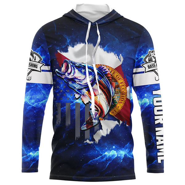 Florida Bass Fishing US blue galaxy shirts for men Custom Performance Long Sleeve fishing shirts NQS3128