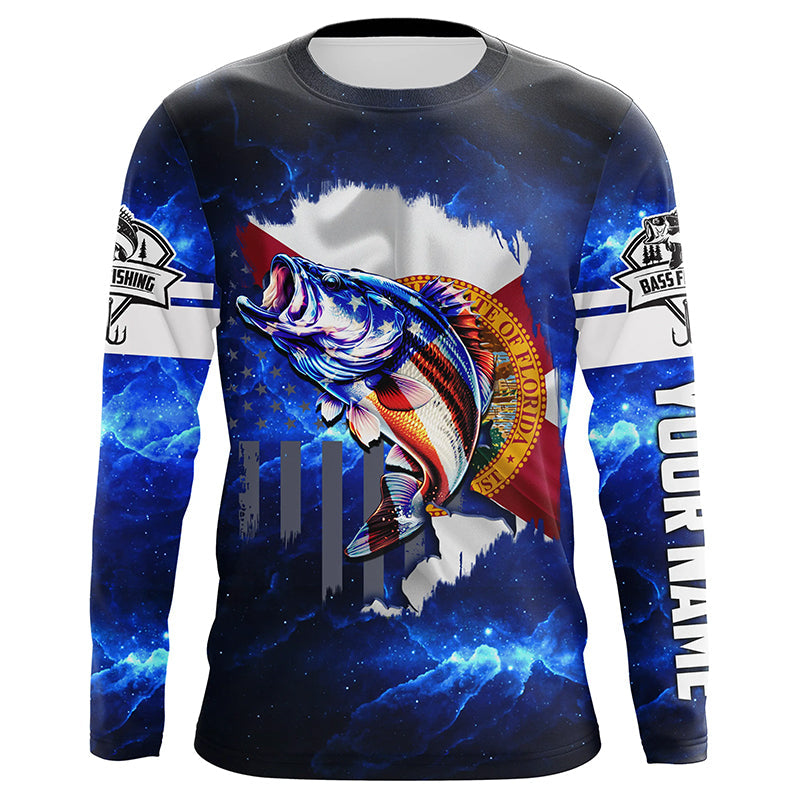 Florida Bass Fishing US blue galaxy shirts for men Custom Performance Long Sleeve fishing shirts NQS3128