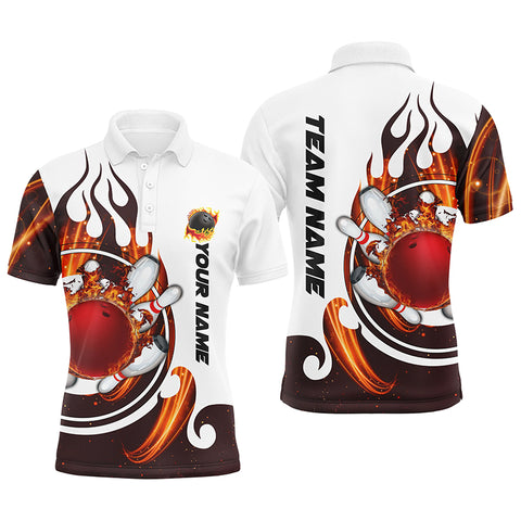 White Bowling polo Shirt for men Custom flame bowling ball pins Jerseys NQS6449