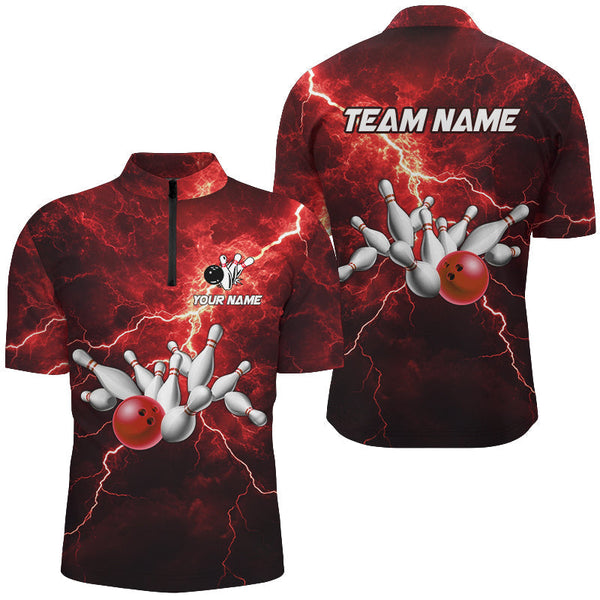 Mens bowling shirts Custom red lightning thunder Bowling Team Jersey, gift for team Bowlers NQS8533