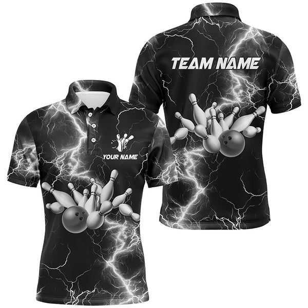Mens bowling shirts Custom black and white lightning thunder Bowling Team Jersey, gift for team Bowler NQS8534