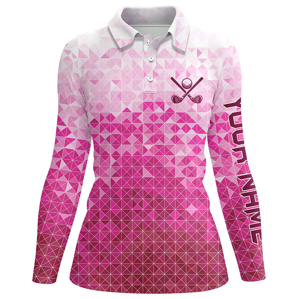 Womens golf polos shirts custom name Pink pattern golf apparel, cool polo shirts for ladies NQS9248