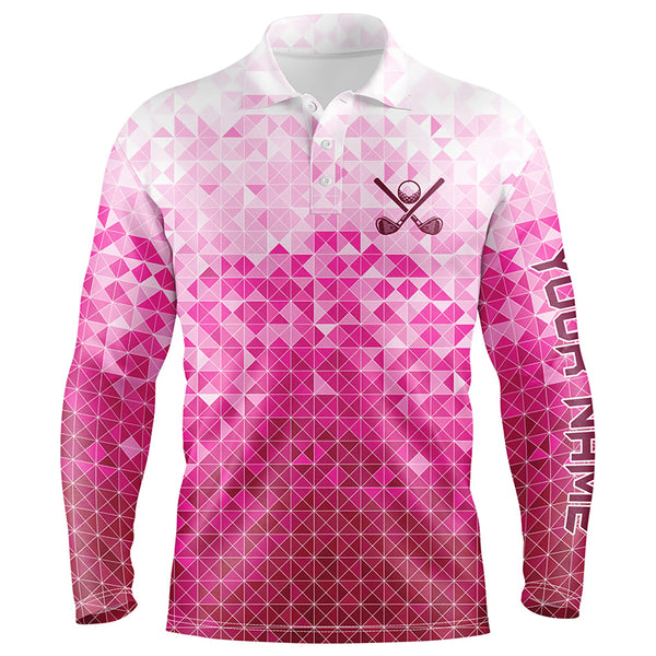 Mens golf polos shirts custom name Pink pattern golf apparel, cool polo shirts for mens NQS9248