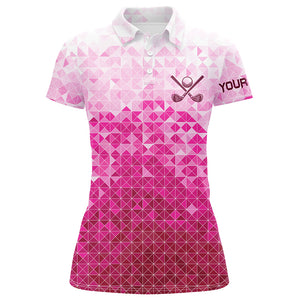 Womens golf polos shirts custom name Pink pattern golf apparel, cool polo shirts for ladies NQS9248