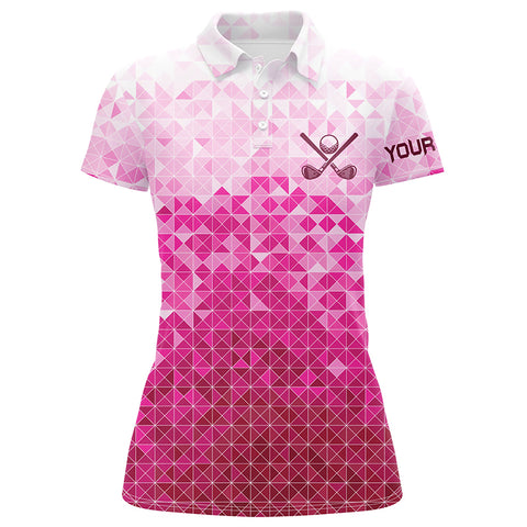 Womens golf polos shirts custom name Pink pattern golf apparel, cool polo shirts for ladies NQS9248