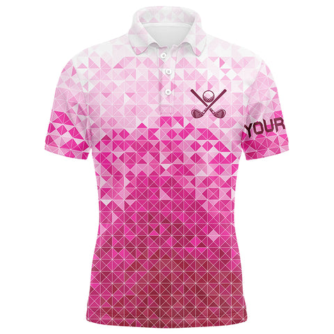 Mens golf polos shirts custom name Pink pattern golf apparel, cool polo shirts for mens NQS9248