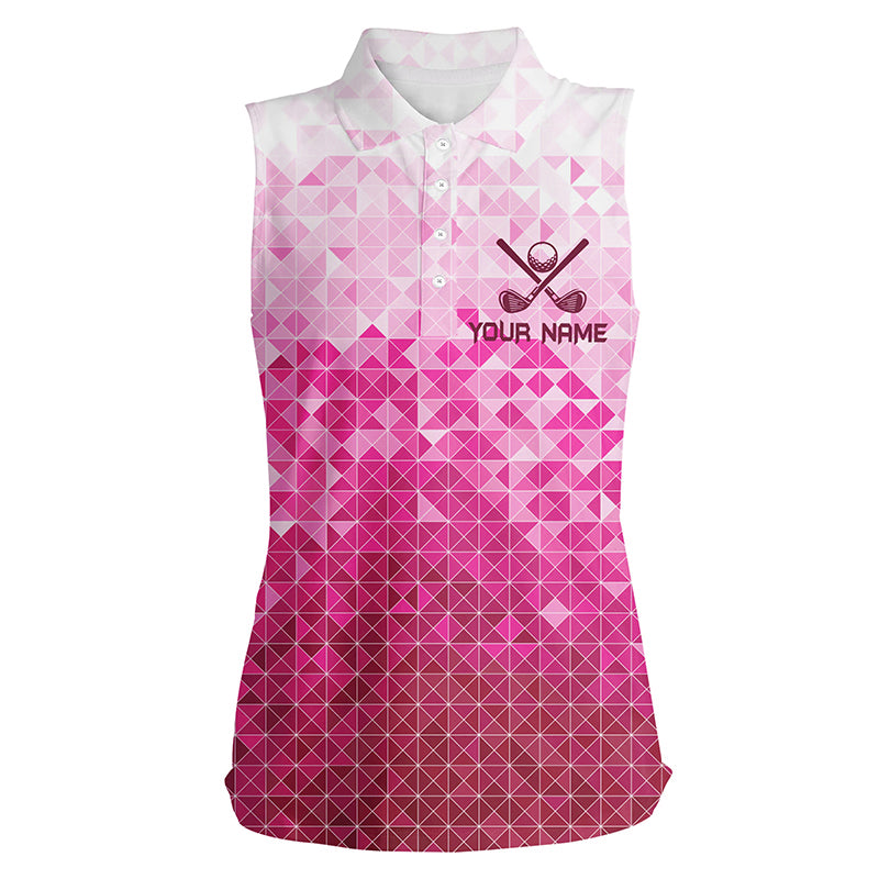 Womens sleeveless golf polos shirts custom name Pink pattern golf apparel, cool polo shirts for ladies NQS9248