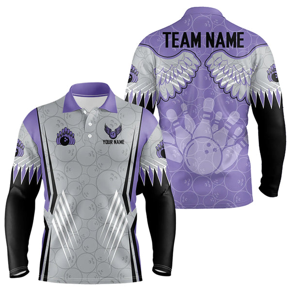 Personalized Bowling Polo, Quarter Zip Shirt For Men Custom Bowling Wings pattern Team Bowler Jerseys NQS9254