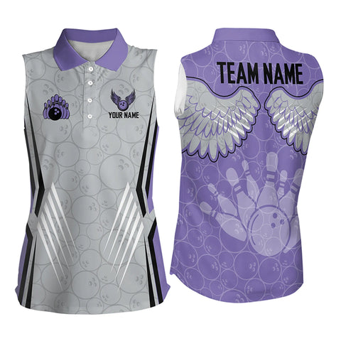 Personalized Bowling Sleeveless Polo Shirt Custom Bowling Wings pattern Team Bowler Jerseys NQS9254