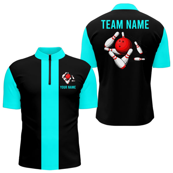 Personalized Cyan Blue and Black Retro Bowling Shirts For Men custom vintage bowling team jerseys NQS9599
