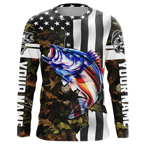 Bass Fishing 3D American Flag Patriot camo Customize name Long Sleeve UV Protection Fishing Shirts NQS1761