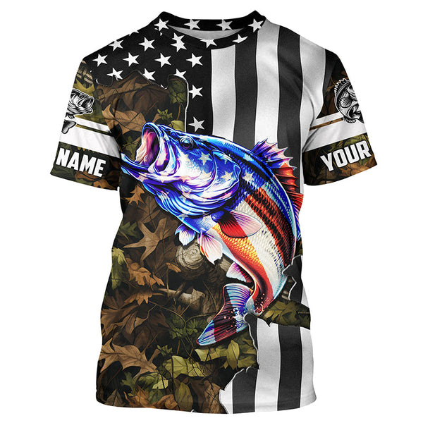 Bass Fishing 3D American Flag Patriot camo Customize name Long Sleeve UV Protection Fishing Shirts NQS1761