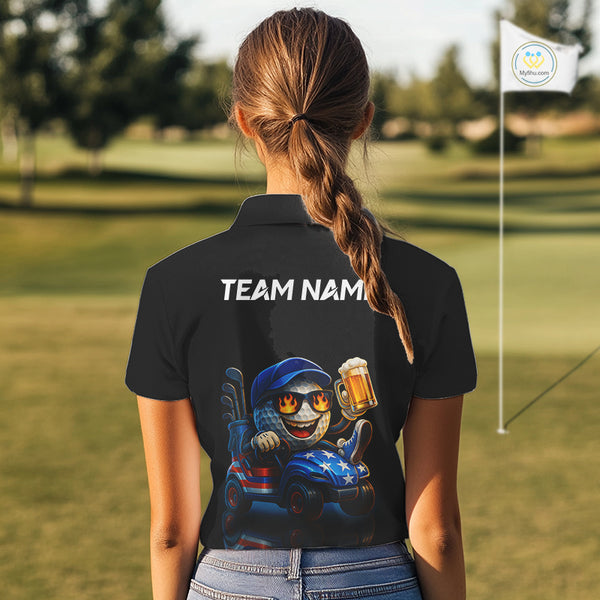 Funny American Flag Golf ball Womens golf polo shirts custom golf and beer golf apparel for ladies NQS10009