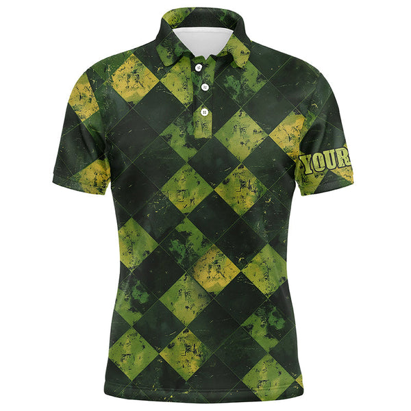 Green and Yellow argyle grunge pattern Men golf polo shirts custom golf apparel for men golf tops NQS8113
