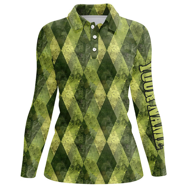 Green argyle grunge pattern Women golf polo shirts custom ladies golf tops, golfing gifts NQS8114