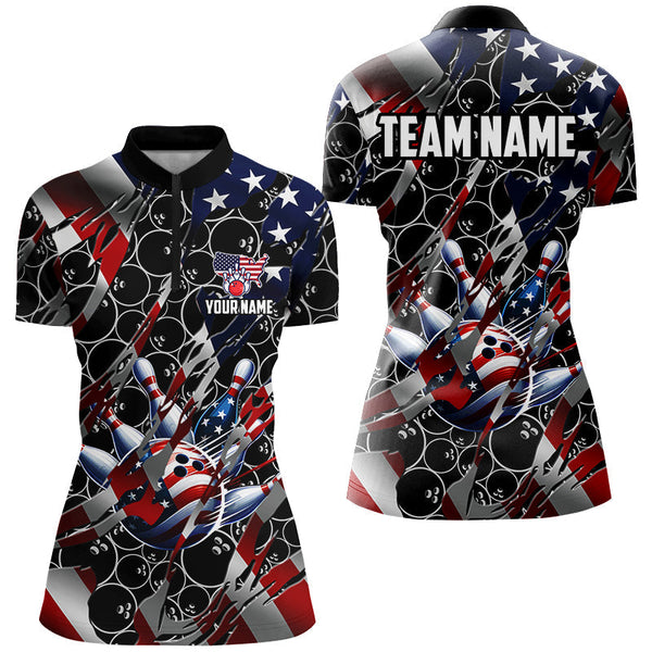 American flag black bowling camo Women bowling shirts Custom patriotic Bowling Team League Jerseys NQS8550