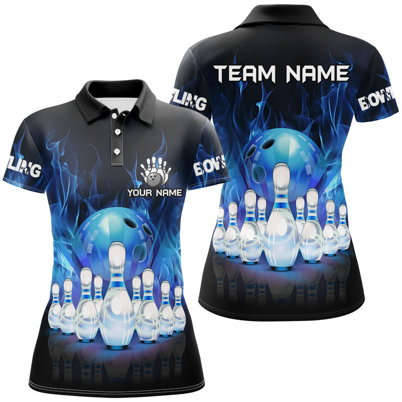 Blue Flame Bowling Shirts For Women Custom Bowling Team League Jerseys Bowling Uniform Outfits NQS8792