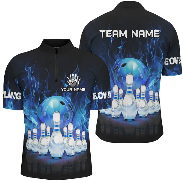 Blue Flame Bowling Shirts For Men Custom Bowling Team League Jerseys Bowling Uniform Outfits NQS8792