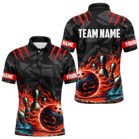 Bowling Polo, Quarter zip shirts for men Custom black & red flame bowling shirt, Team Bowling Jerseys NQS9015