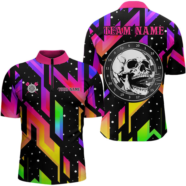 Colorful Black Skull Darts Board Dart Polo, Quarter Zip Shirts For Men Custom Team Dart Jerseys NQS9020