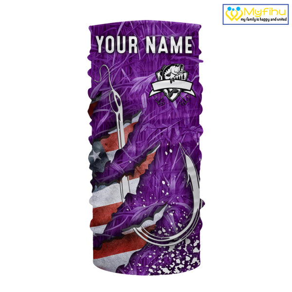 American flag fish hook purple camo custom sun protection performance long sleeve fishing shirt NQS10013