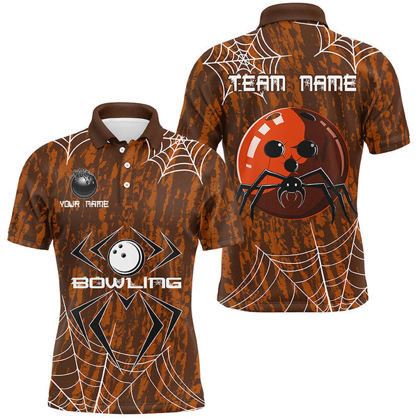Orange Camo Bowling Polo, 1/4 Quarter zip shirts Custom Spider web Halloween Men Team Bowling jerseys NQS8344