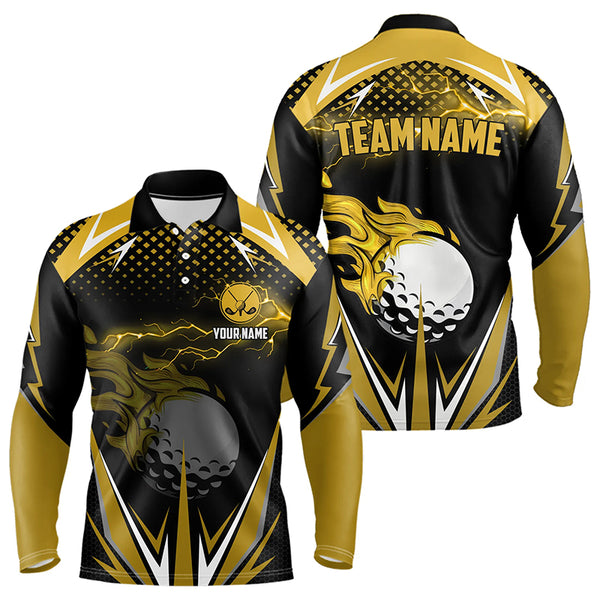 Mens golf polo shirts custom Yellow Lightning Golf ball fire team golf jersey, mens golf attire NQS9266