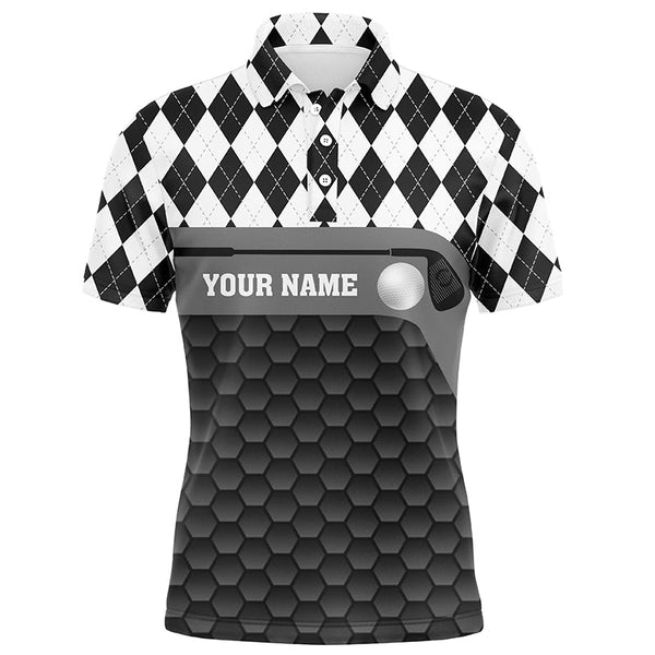 Black and white argyle pattern golf outfits men custom Mens golf polo shirts, golf gifts for men NQS7682