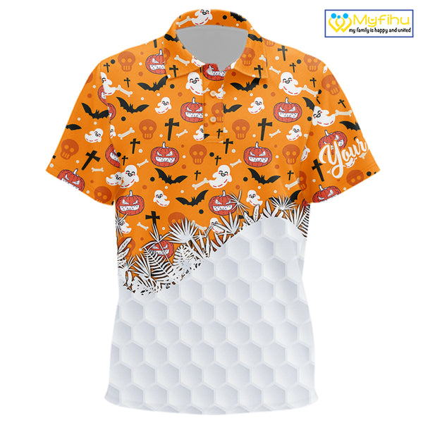 Personalized funny orange Halloween pattern Kid golf polo shirts best Kid golf wears NQS10314