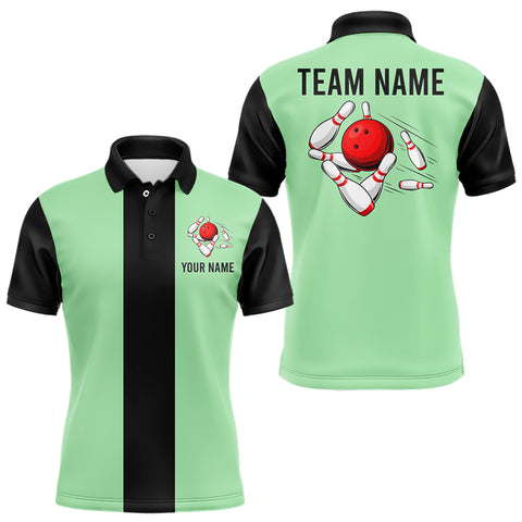 Personalized Mint Green and Black Retro Bowling Shirts For Men custom vintage bowling team jerseys NQS9045