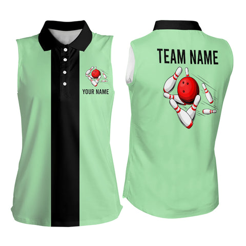 Personalized Mint Green and Black Retro Bowling Sleeveless Polos custom vintage bowling team jerseys NQS9045