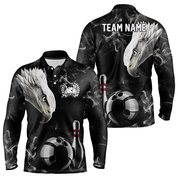 Personalized Black Eagle Smoke Bowling Polo, Quarter Zip Shirts For Men custom Bowling Team Jerseys NQS9049