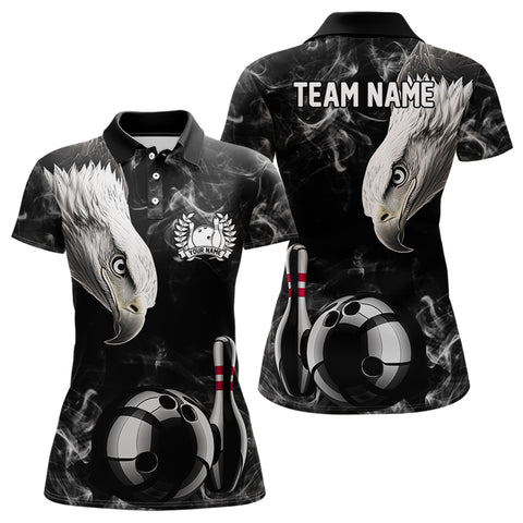 Personalized Black Eagle Smoke Bowling Polo, Quarter Zip Shirts For Women custom Bowling Team Jerseys NQS9049