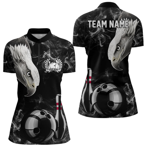 Personalized Black Eagle Smoke Bowling Polo, Quarter Zip Shirts For Women custom Bowling Team Jerseys NQS9049