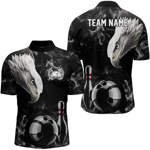 Personalized Black Eagle Smoke Bowling Polo, Quarter Zip Shirts For Men custom Bowling Team Jerseys NQS9049