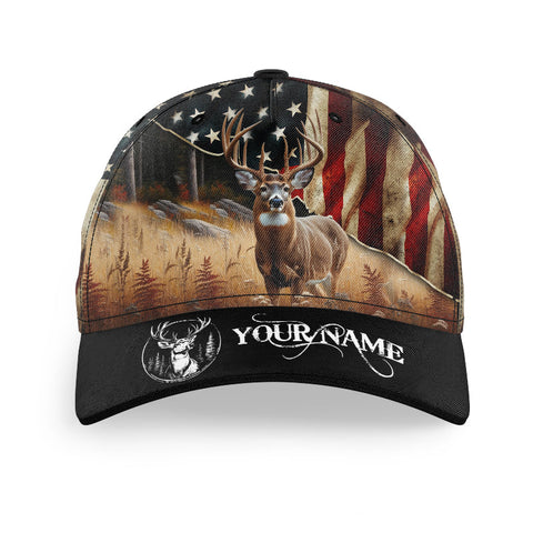 Deer hunting American flag patriotic Custom hunting hat, deer camo hat Hunting Baseball hat hunt cap NQS2898