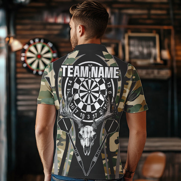 Deer Skull Darts Board Camo Darts Polo, Quarter zip Shirts For Men Custom Team Darts Jersey NQS9444