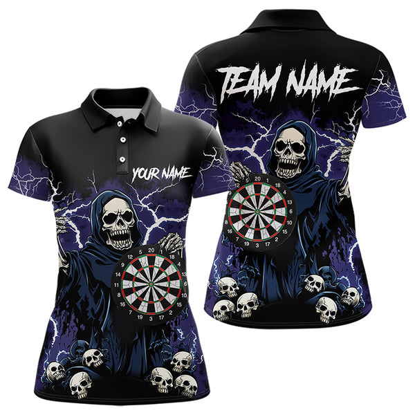 Purple Lightning Thunder Skull Darts Polo, Quarter zip Shirt For Women Custom Team Darts Jersey Outfit NQS9446