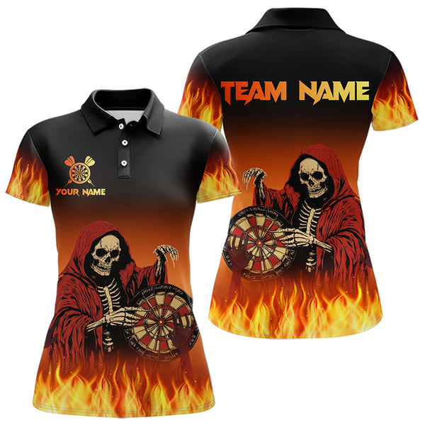 Flame Skull Reaper Darts Polo, Quarter zip Shirts For Women Custom Team Darts Jersey Outfit NQS9447