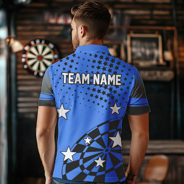 Stars Darts Polo, Quarter Zip Shirt For Men Custom Dart Team Jerseys | Blue NQS9777