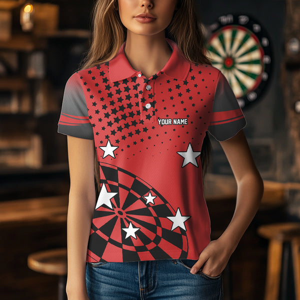 Stars Darts Polo, Quarter Zip Shirt For Women Custom Dart Team Jerseys | Red NQS9778