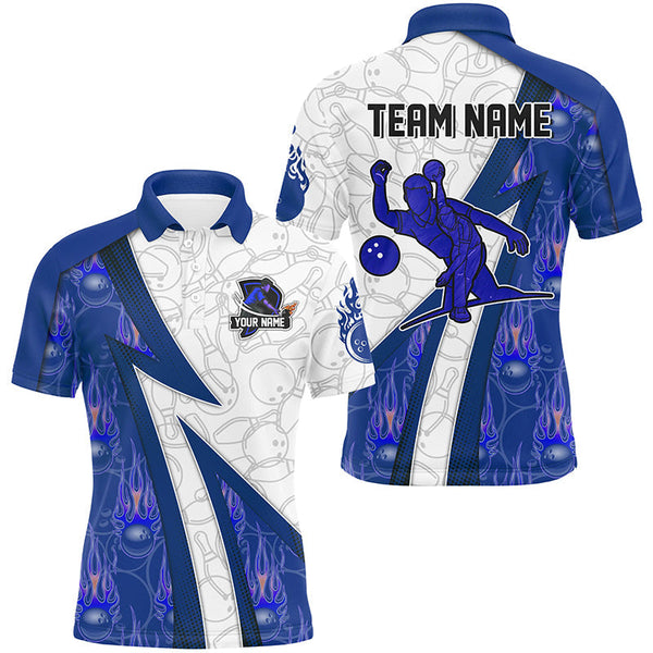 Custom Bowling Polo, Quarter Zip Shirt For Men blue flame camo Bowling shirts, Bowling Team jerseys NQS7937