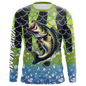 Largemouth Bass Fishing scales customize name performance UV protection long sleeves fishing shirt NQS643