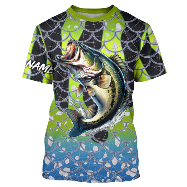 Largemouth Bass Fishing scales customize name performance UV protection long sleeves fishing shirt NQS643