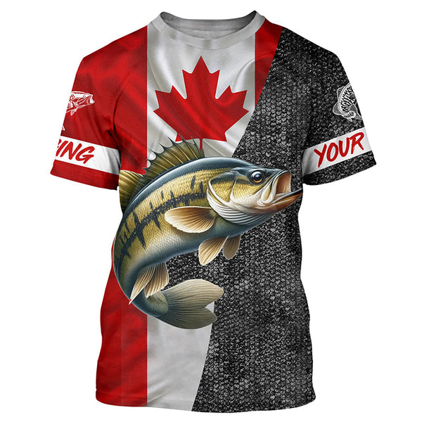 Canadian Flag Smallmouth Bass Fishing Custom long sleeve performance Fishing Shirts, Bass jerseys NQS5072