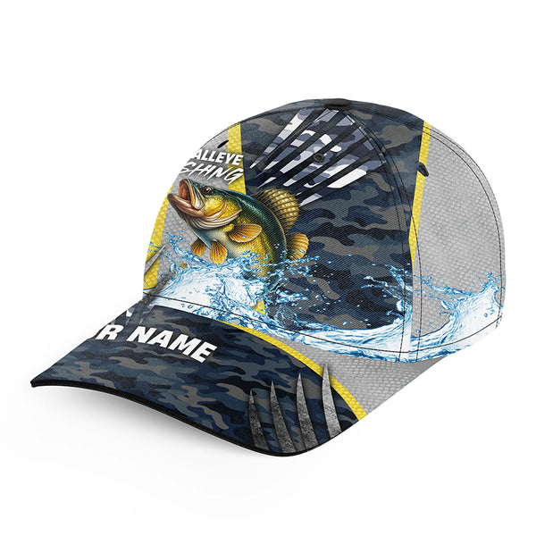 Walleye fishing blue camo Custom Walleye fishing hat Unisex Fishing Baseball Angler hat cap NQS10187