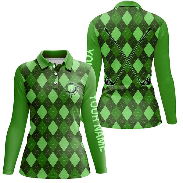 Green argyle Womens golf polo shirts custom name golf outfit women, personalized golf gifts NQS8133