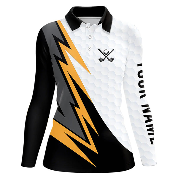 Black and white yellow lightning Womens golf polos shirts custom female golf attire outfit for girls NQS9291